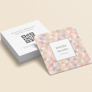Watercolor Triangle Mauve Gray Pink Cream QR CODE Square Business Card
