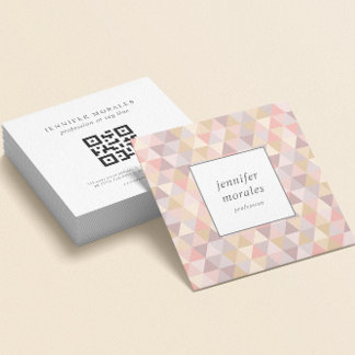 Watercolor Triangle Mauve Gray Pink Cream QR CODE Square Business Card