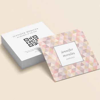 Watercolor Triangle Mauve Gray Pink Cream Qr Code Square Business Card by Citronellapaper at Zazzle