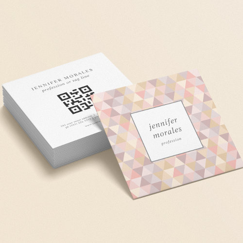Watercolor Triangle Mauve Gray Pink Cream QR CODE Square Business Card