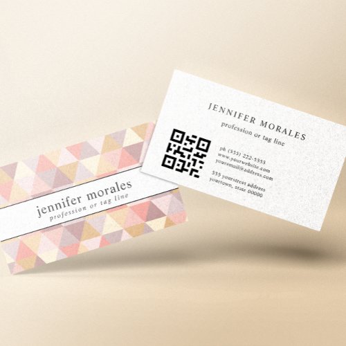 Watercolor Triangle Pink Cream Mauve Gray  QR code Business Card