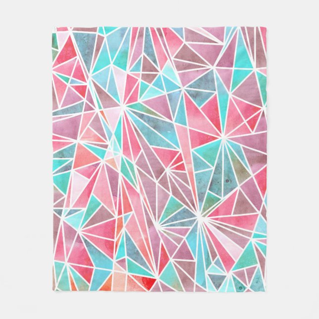 Watercolor triangles, bright summer mosaic. fleece blanket (Front)