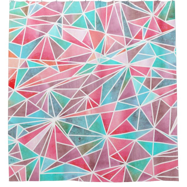 Watercolor triangles, bright summer mosaic. shower curtain (Front)