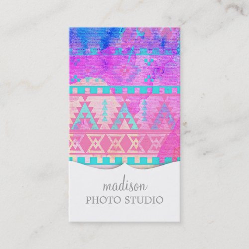 Watercolor Tribal Aztec Pink and Aqua Pattern Business Card