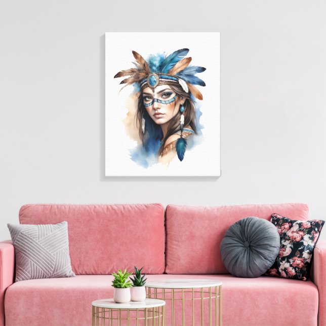 Watercolor Tribal Beauty: Spirit of Bohemian Art Canvas Print (Insitu(LivingRoom))