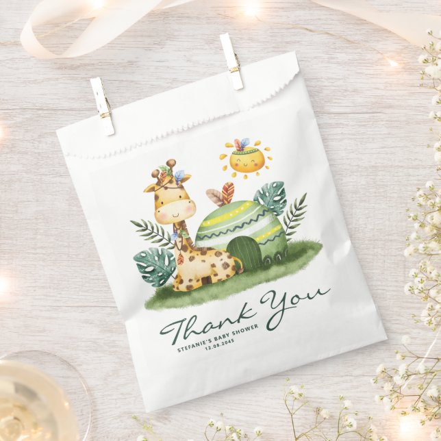 Watercolor Tribal Giraffe Birthday Thank You Favor Bag (Clipped)
