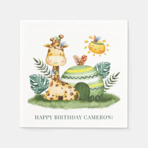 Watercolor Tribal Giraffe Safari Birthday Party Napkins