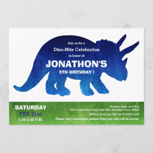 Watercolor Triceratops Dinosaur Birthday Party Invitation