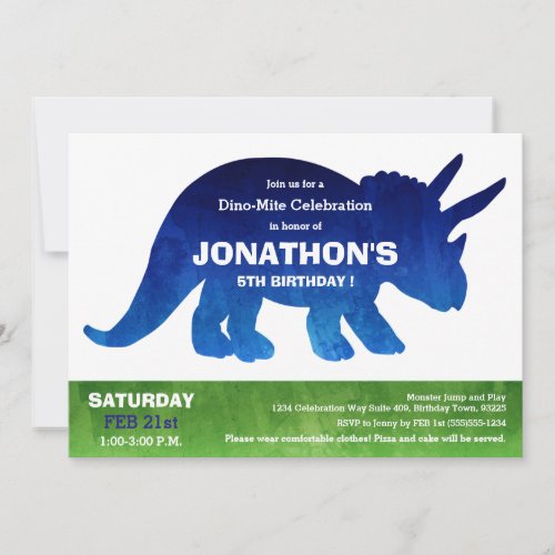 Watercolor Triceratops Dinosaur Birthday Party Invitation