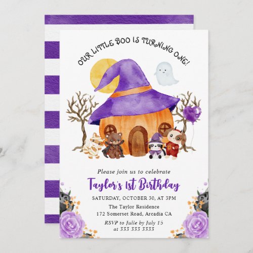 Watercolor Trick or Treat Halloween 1st Birthday Invitation