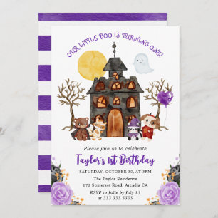Watercolor Trick or Treat Halloween 1st Birthday Invitation