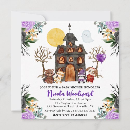 Watercolor Trick or Treat Halloween Baby Showerr Invitation