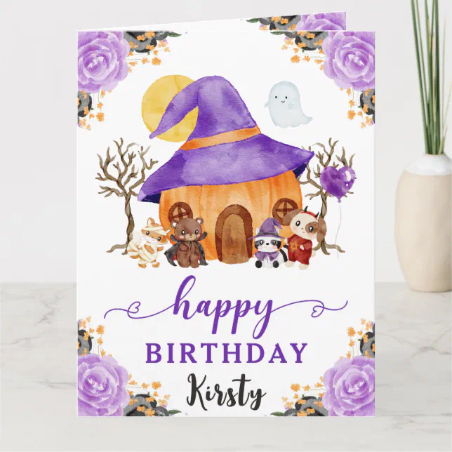 Watercolor Trick or Treat Halloween Happy Birthday Card | Zazzle