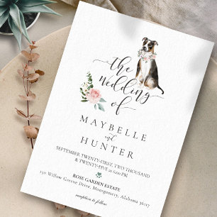 Watercolor Tricolor Pitbull Pet Floral Pink Rose Invitation