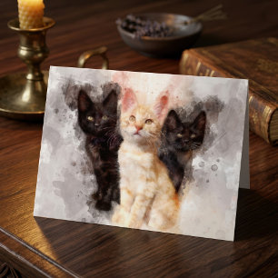 Watercolor Trio of Cute Black and Orange Kittens Letterpress Thank You Card