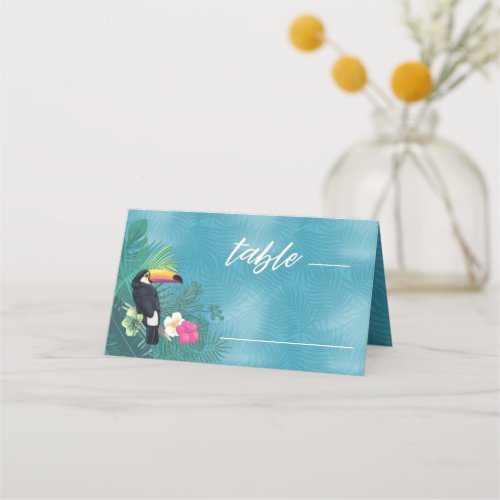 Watercolor Tropica Wedding Table Teal ID577 Place Card