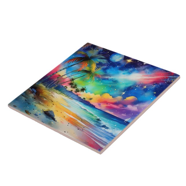 Watercolor tropical art ceramic tile (Side)