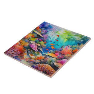 Watercolor tropical art ceramic tile