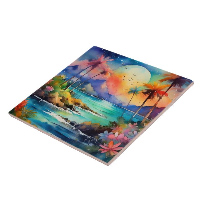 Watercolor tropical art ceramic tile (Side)