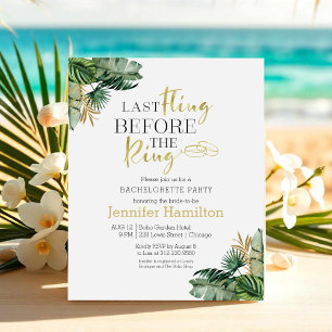 Watercolor Tropical Bachelorette Party Invitacion
