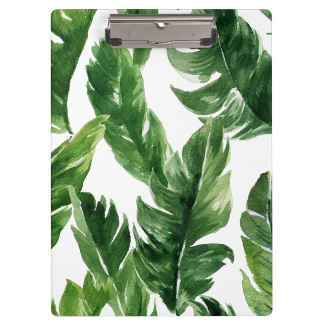 Watercolor Tropical Banana Leaves Pattern Clipboard (Front)