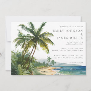 Watercolor Tropical Beach All In One Wedding Invitation