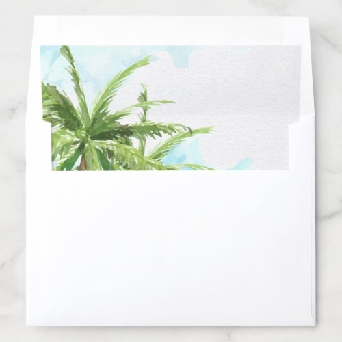 Watercolor Tropical Beach and Palm Trees Wedding Envelope Liner