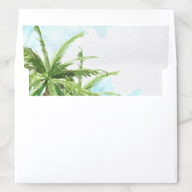 Watercolor Tropical Beach and Palm Trees Wedding Envelope Liner (In Envelope)