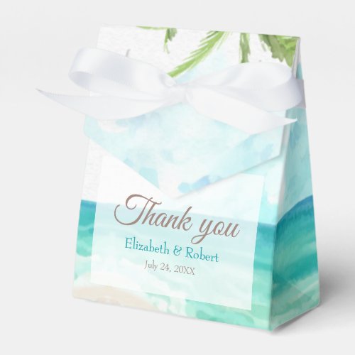 Watercolor Tropical Beach and Palm Trees Wedding Favor Boxes