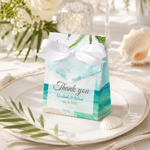 Watercolor Tropical Beach and Palm Trees Wedding Favor Boxes