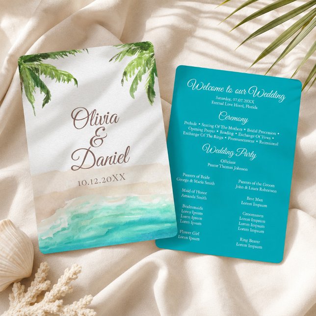 Watercolor Tropical Beach and Palm Trees Wedding Program (Watercolor Tropical Beach and Palm Trees Wedding Program)