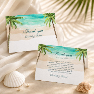 Watercolor Tropical Beach and Palm Trees Wedding Thank You Card