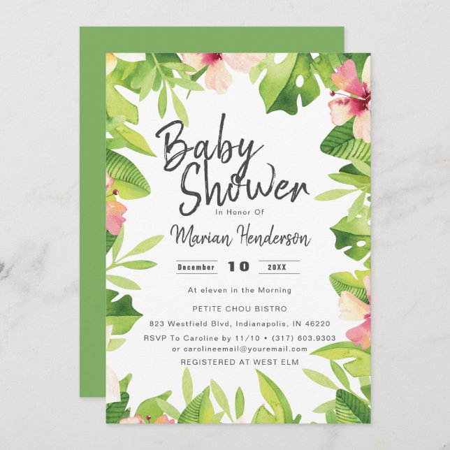 Watercolor Tropical Beach Baby Shower Invitation (Front/Back)