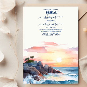 Watercolor Tropical Beach Bridal Shower Invitation
