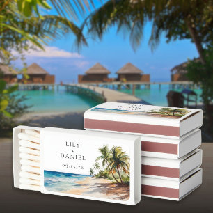 Watercolor Tropical Beach Destination Wedding Matchboxes