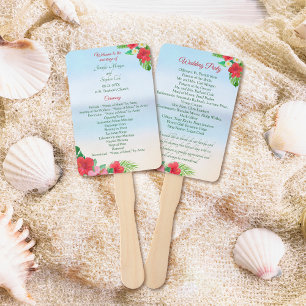 Watercolor Tropical Beach Floral Wedding Hand Fan
