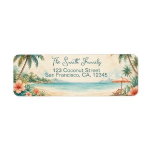 Watercolor Tropical Beach House Family Address Label