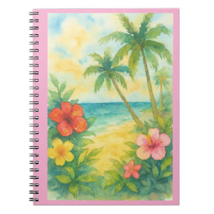 Watercolor Tropical Beach Landscape Palms Notebook