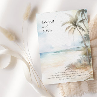 Watercolor Tropical Beach Palm Tree Wedding Invitation