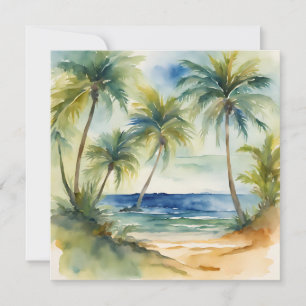 Watercolor Tropical Beach Palm Trees  Card