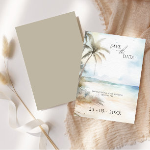 Watercolor Tropical Beach Palm Trees Wedding Save The Date