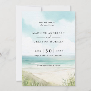 Watercolor Tropical Beach Photo Save the Date Invitation
