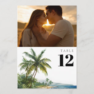 Watercolor Tropical Beach Photo Table Number