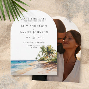 Watercolor Tropical Beach Photo Wedding Arch Save The Date