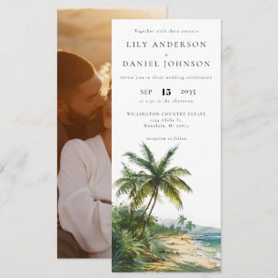 Watercolor Tropical Beach Photo Wedding Invitation