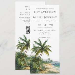 Watercolor Tropical Beach QR Code Wedding Invitation