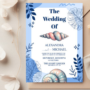 Watercolor Tropical Beach Seashells Wedding Invitation