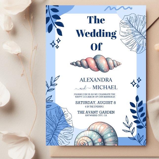 Watercolor Tropical Beach Seashells Wedding Invitation (Creator Uploaded)