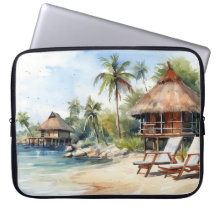 WATERCOLOR TROPICAL BEACH SIDE SCENE