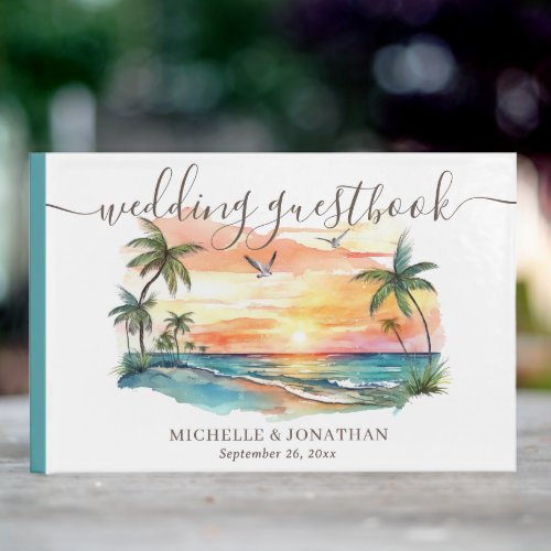 Watercolor Tropical Beach Sunset Wedding Guest Book